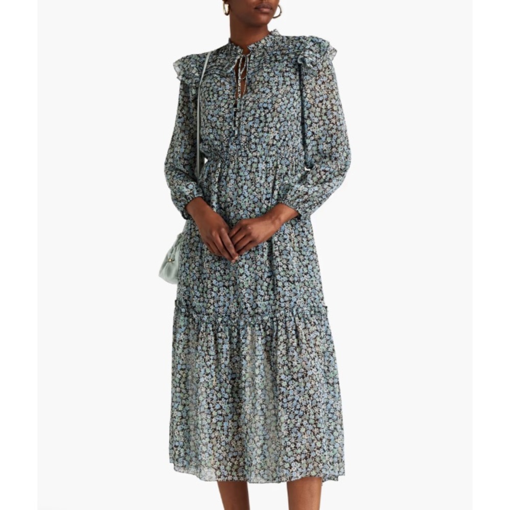 NWOT Maje Renaza Floral Print, Recycled Polyester Blend Midi Dress Size 36.